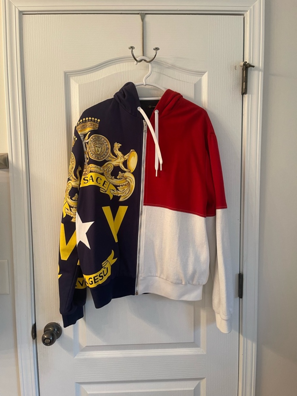Versace Red, Navy & White Baroque-Print Zip Hoodie